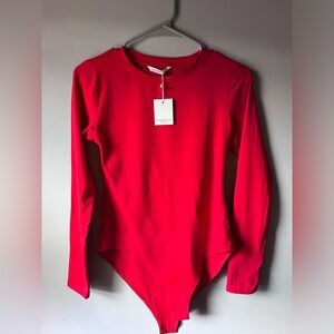Red Long Sleeve Bodysuit Women's Crew Neck Basic T Shirts Body suit small